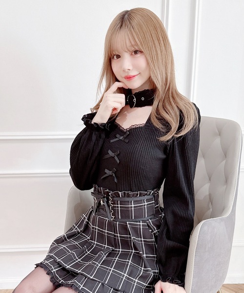 MA*RS(アメーバーマーズ)の「ハートベルト付きテレコトップス(Tシャツ/カットソー・レディース・ホワイト/ピンク/ブラック・FREE)」の1枚目の写真
