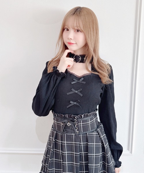 MA*RS(アメーバーマーズ)の「ハートベルト付きテレコトップス(Tシャツ/カットソー・レディース・ホワイト/ピンク/ブラック・FREE)」の4枚目の写真