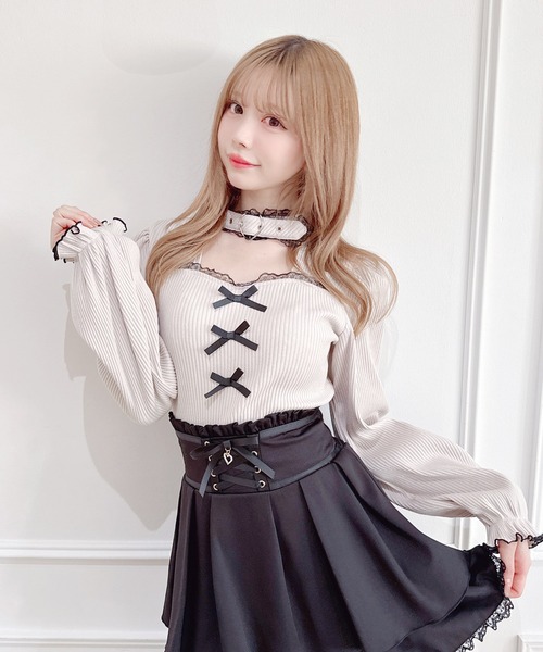 MA*RS(アメーバーマーズ)の「ハートベルト付きテレコトップス(Tシャツ/カットソー・レディース・ホワイト/ピンク/ブラック・FREE)」の8枚目の写真
