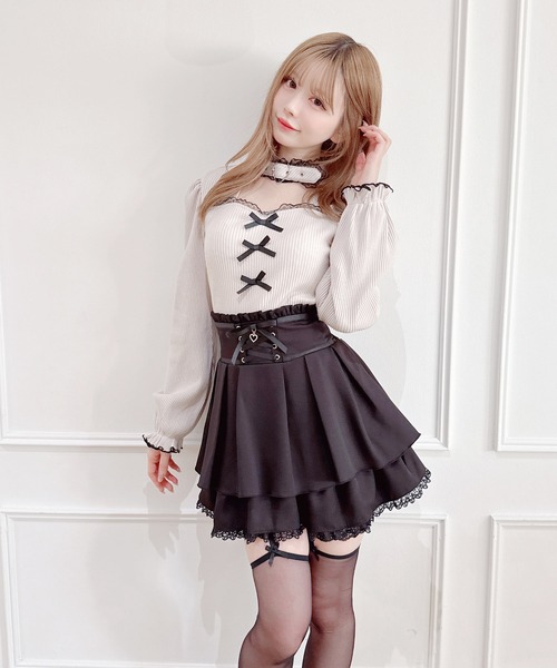 MA*RS(アメーバーマーズ)の「ハートベルト付きテレコトップス(Tシャツ/カットソー・レディース・ホワイト/ピンク/ブラック・FREE)」の9枚目の写真