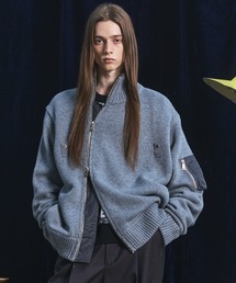 《UNISEX》アシンメトリーフロントジップMA-1ディティールプライムオーバードライバーズニット/Asymmetric Front-Zip MA-1 Detail Prime-Over Driver's Knit【MAISON SPECIAL/メゾンスペシャル】