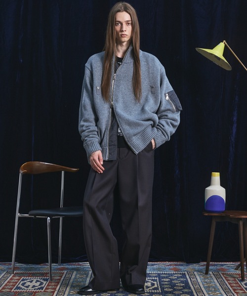MAISON SPECIAL(メゾンスペシャル)の「《UNISEX》アシンメトリーフロントジップMA-1ディティールプライムオーバードライバーズニット/Asymmetric Front-Zip MA-1 Detail Prime-Over Driver's Knit【MAISON SPECIAL/メゾンスペシャル】(カーディガン/ボレロ・メンズ・ブルー/ライトグレー/ブラック・0/2/1)」の5枚目の写真