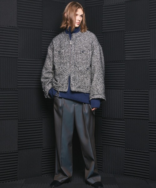 MAISON SPECIAL(メゾンスペシャル)の「《UNISEX》アシンメトリーフロントジップMA-1ディティールプライムオーバードライバーズニット/Asymmetric Front-Zip MA-1 Detail Prime-Over Driver's Knit【MAISON SPECIAL/メゾンスペシャル】(カーディガン/ボレロ・メンズ・ブルー/ライトグレー/ブラック・0/2/1)」の8枚目の写真