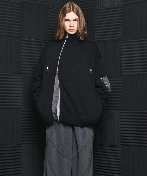 MAISON SPECIAL(メゾンスペシャル)の「《UNISEX》アシンメトリーフロントジップMA-1ディティールプライムオーバードライバーズニット/Asymmetric Front-Zip MA-1 Detail Prime-Over Driver's Knit【MAISON SPECIAL/メゾンスペシャル】(カーディガン/ボレロ・メンズ・ブルー/ライトグレー/ブラック・0/2/1)」の9枚目の写真