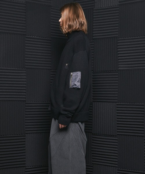 MAISON SPECIAL(メゾンスペシャル)の「《UNISEX》アシンメトリーフロントジップMA-1ディティールプライムオーバードライバーズニット/Asymmetric Front-Zip MA-1 Detail Prime-Over Driver's Knit【MAISON SPECIAL/メゾンスペシャル】(カーディガン/ボレロ・メンズ・ブルー/ライトグレー/ブラック・0/2/1)」の10枚目の写真