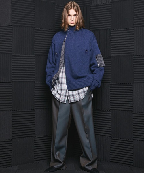 MAISON SPECIAL(メゾンスペシャル)の「《UNISEX》アシンメトリーフロントジップMA-1ディティールプライムオーバードライバーズニット/Asymmetric Front-Zip MA-1 Detail Prime-Over Driver's Knit【MAISON SPECIAL/メゾンスペシャル】(カーディガン/ボレロ・メンズ・ブルー/ライトグレー/ブラック・0/2/1)」の7枚目の写真
