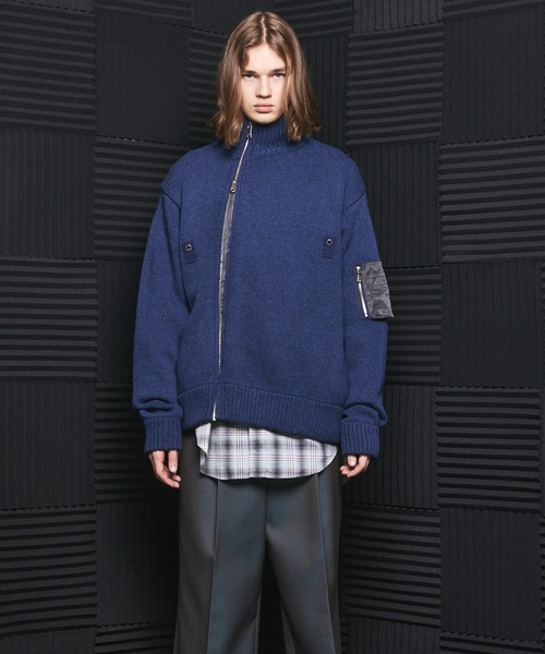 MAISON SPECIAL(メゾンスペシャル)の「《UNISEX》アシンメトリーフロントジップMA-1ディティールプライムオーバードライバーズニット/Asymmetric Front-Zip MA-1 Detail Prime-Over Driver's Knit【MAISON SPECIAL/メゾンスペシャル】(カーディガン/ボレロ・メンズ・ブルー/ライトグレー/ブラック・0/2/1)」の15枚目の写真