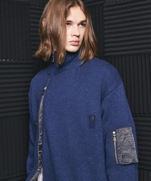 MAISON SPECIAL(メゾンスペシャル)の「《UNISEX》アシンメトリーフロントジップMA-1ディティールプライムオーバードライバーズニット/Asymmetric Front-Zip MA-1 Detail Prime-Over Driver's Knit【MAISON SPECIAL/メゾンスペシャル】(カーディガン/ボレロ・メンズ・ブルー/ライトグレー/ブラック・0/2/1)」の18枚目の写真