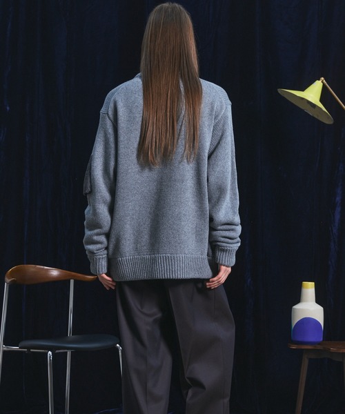 MAISON SPECIAL(メゾンスペシャル)の「《UNISEX》アシンメトリーフロントジップMA-1ディティールプライムオーバードライバーズニット/Asymmetric Front-Zip MA-1 Detail Prime-Over Driver's Knit【MAISON SPECIAL/メゾンスペシャル】(カーディガン/ボレロ・メンズ・ブルー/ライトグレー/ブラック・0/2/1)」の14枚目の写真