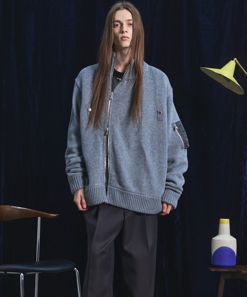 MAISON SPECIAL(メゾンスペシャル)の「《UNISEX》アシンメトリーフロントジップMA-1ディティールプライムオーバードライバーズニット/Asymmetric Front-Zip MA-1 Detail Prime-Over Driver's Knit【MAISON SPECIAL/メゾンスペシャル】(カーディガン/ボレロ・メンズ・ブルー/ライトグレー/ブラック・0/2/1)」の12枚目の写真