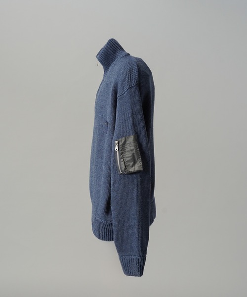 MAISON SPECIAL(メゾンスペシャル)の「《UNISEX》アシンメトリーフロントジップMA-1ディティールプライムオーバードライバーズニット/Asymmetric Front-Zip MA-1 Detail Prime-Over Driver's Knit【MAISON SPECIAL/メゾンスペシャル】(カーディガン/ボレロ・メンズ・ブルー/ライトグレー/ブラック・0/2/1)」の21枚目の写真