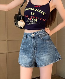 ドット柄デニムショートパンツ