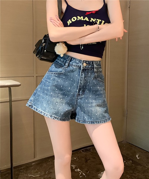 Girly Doll（ガーリードール）の「ドット柄デニムショートパンツ（その他パンツ・レディース・ブルー・M/L）」の4枚目の写真