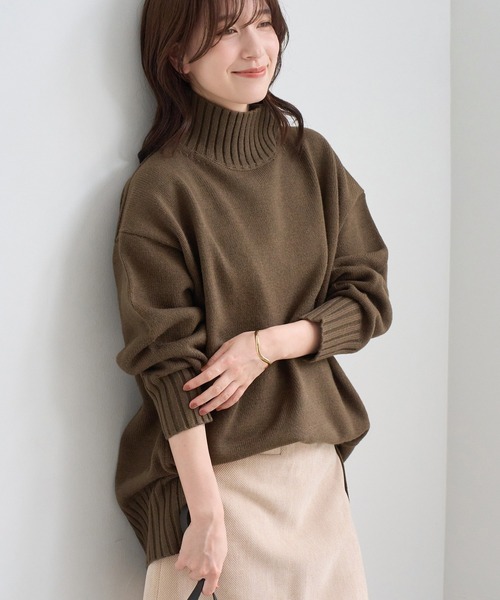 ROPE' PICNIC(ロペピクニック)の「【WEB限定】サイドスリットニットハイネックプルオーバー/イージーケア(ニット/セーター・レディース・キナリ/ライトグレー/サックスブルー/ピンク/ダークブラウン/グレー系その他・FREE)」の4枚目の写真