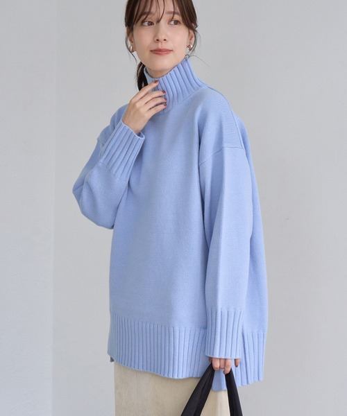 ROPE' PICNIC(ロペピクニック)の「【WEB限定】サイドスリットニットハイネックプルオーバー/イージーケア(ニット/セーター・レディース・キナリ/ライトグレー/サックスブルー/ピンク/ダークブラウン/グレー系その他・FREE)」の5枚目の写真