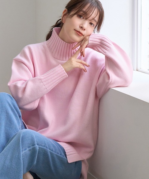 ROPE' PICNIC(ロペピクニック)の「【WEB限定】サイドスリットニットハイネックプルオーバー/イージーケア(ニット/セーター・レディース・キナリ/ライトグレー/サックスブルー/ピンク/ダークブラウン/グレー系その他・FREE)」の6枚目の写真