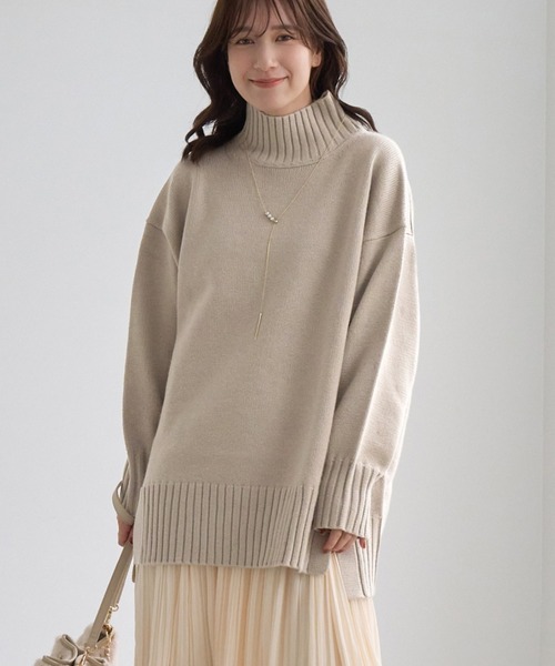 ROPE' PICNIC(ロペピクニック)の「【WEB限定】サイドスリットニットハイネックプルオーバー/イージーケア(ニット/セーター・レディース・キナリ/ライトグレー/サックスブルー/ピンク/ダークブラウン/グレー系その他・FREE)」の1枚目の写真