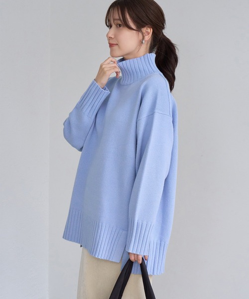 ROPE' PICNIC(ロペピクニック)の「【WEB限定】サイドスリットニットハイネックプルオーバー/イージーケア(ニット/セーター・レディース・キナリ/ライトグレー/サックスブルー/ピンク/ダークブラウン/グレー系その他・FREE)」の7枚目の写真