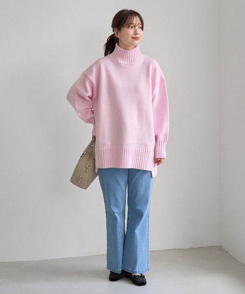 ROPE' PICNIC(ロペピクニック)の「【WEB限定】サイドスリットニットハイネックプルオーバー/イージーケア(ニット/セーター・レディース・キナリ/ライトグレー/サックスブルー/ピンク/ダークブラウン/グレー系その他・FREE)」の9枚目の写真