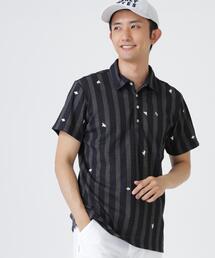 Peメッシュストライプニット半袖ポロシャツ (MENS)