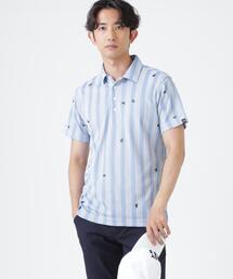 Peメッシュストライプニット半袖ポロシャツ (MENS)