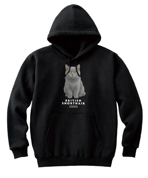 Moftique(モフティック)の「Moftique(モフティック) プルパーカー スウェット 裏毛 ブリティッシュショートヘア キャット ペット アニマル プリント トップス メンズ ユニセックス(パーカー・メンズ・ホワイト/ヘザーグレー/ブラック・XL/L/M)」の1枚目の写真