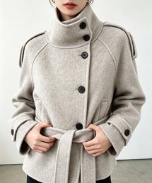 【2026AW】レディース ミドル丈 スタンドカラー ラグランスリーブ ベルト付き ウエストマーク ポケット付き エポレット アンブレラヨーク トレンチ風 長袖 防寒 秋冬