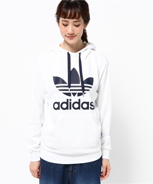 adidas（アディダス）の「オリジナルス パーカー[TREFOIIL LONG HOODIE]（パーカー・レディース・グリーン/ホワイト×ブルー・LARGE/SMALL/XX-LARGE/X-SMALL/MEDIUM）」の3枚目の写真