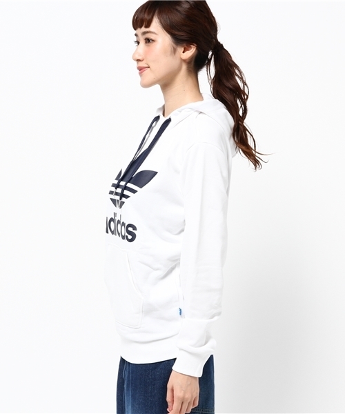 adidas（アディダス）の「オリジナルス パーカー[TREFOIIL LONG HOODIE]（パーカー・レディース・グリーン/ホワイト×ブルー・LARGE/SMALL/XX-LARGE/X-SMALL/MEDIUM）」の4枚目の写真