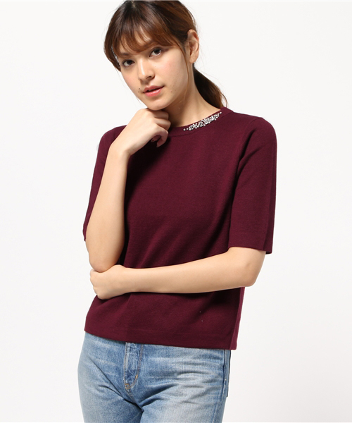 NATURAL BEAUTY BASIC（ナチュラルビューティーベーシック）の「ミラノリブニット（ニット/セーター・レディース・グレー/ブルー/ボルドー/ベージュ・MEDIUM）」の4枚目の写真