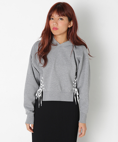 SLY（スライ）の「SIDE LACE UP SW PK（スウェット・レディース・ブラック/トップグレー/ワインレッド・1/2）」の2枚目の写真