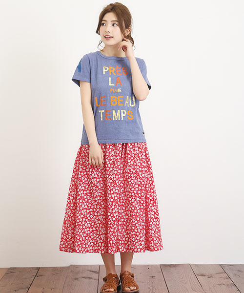CUBE SUGAR（キューブシュガー）の「レトロフラワープリント ギャザーフレアースカート（スカート・レディース・レッド/ネイビー/ブルー・M）」の8枚目の写真