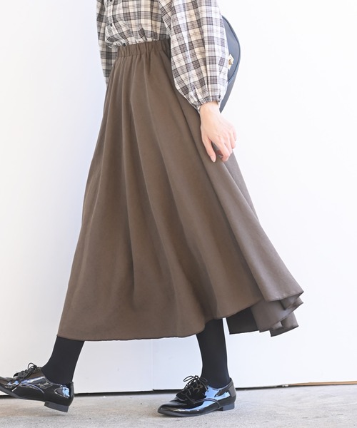 rps（アールピーエス）の「ツイルピーチ起毛ロングスカート（スカート・レディース・キャメル/ブラウン/ネイビー/ダークグリーン/グレー/ダークパープル/ライトカーキ/グレイッシュベージュ/グレー系その他3/ダークブラウン/ベージュ/ブルー/カーキ/パープル/ブラック/オレンジ・M/フリー）」の6枚目の写真