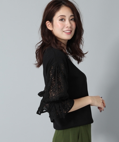 Andemiu（アンデミュウ）の「ソデレースニットプルオーバー769080（ニット/セーター・レディース・ブラウン/グレー/ブラック・FREE）」の2枚目の写真