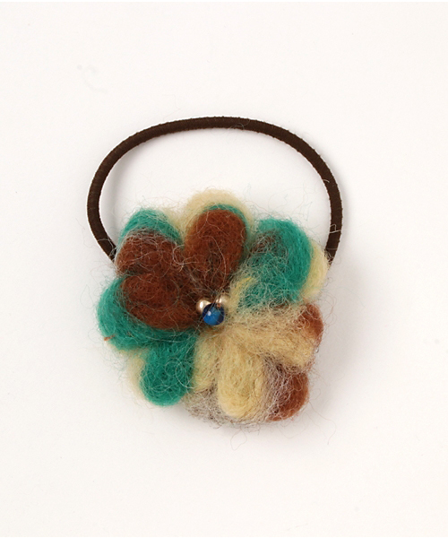 チャイハネ（チャイハネ）の「【チャイハネ】ノンパチウールフラワーヘアゴム（ヘアゴム・レディース・ライトブルー/ホワイト/カラフル/マルチ/ピンク/オレンジ・FREE）」の2枚目の写真