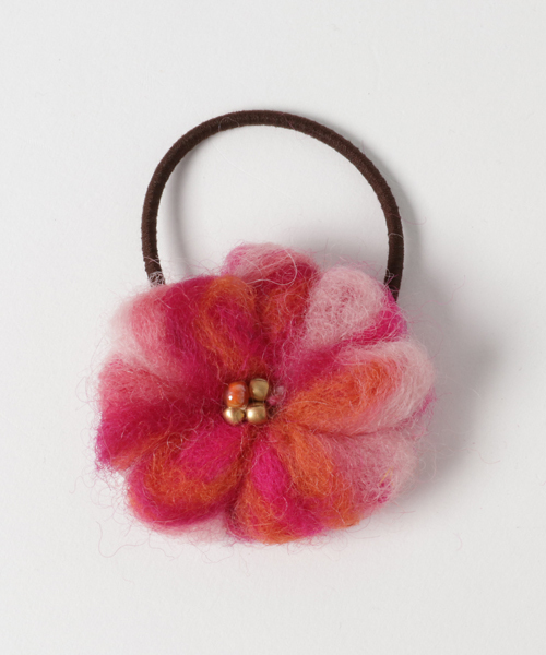 チャイハネ（チャイハネ）の「【チャイハネ】ノンパチウールフラワーヘアゴム（ヘアゴム・レディース・ライトブルー/ホワイト/カラフル/マルチ/ピンク/オレンジ・FREE）」の4枚目の写真