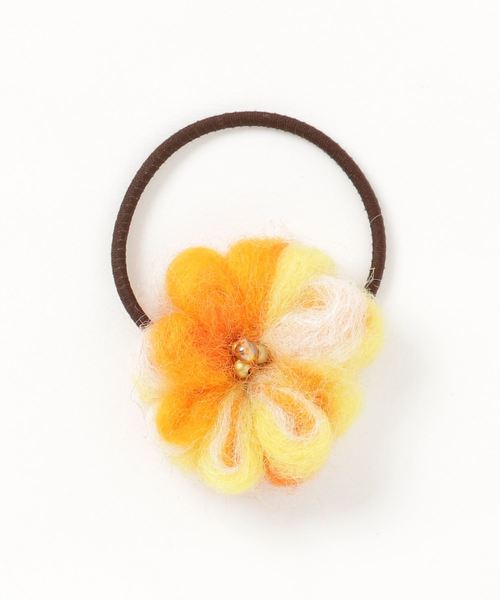 チャイハネ（チャイハネ）の「【チャイハネ】ノンパチウールフラワーヘアゴム（ヘアゴム・レディース・ライトブルー/ホワイト/カラフル/マルチ/ピンク/オレンジ・FREE）」の5枚目の写真