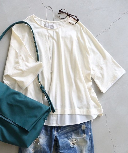 n'OrLABEL（ノアールレーベル）の「『レイヤード風Ｔシャツ』（Tシャツ/カットソー・レディース・ネイビー/グレー/カーキ/アイボリー/ピンク系その他/ブラック/モカ/ライトグレー/ラベンダー・FREE）」の5枚目の写真