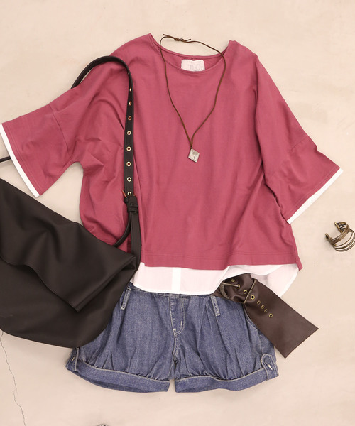 n'OrLABEL（ノアールレーベル）の「『レイヤード風Ｔシャツ』（Tシャツ/カットソー・レディース・ネイビー/グレー/カーキ/アイボリー/ピンク系その他/ブラック/モカ/ライトグレー/ラベンダー・FREE）」の9枚目の写真