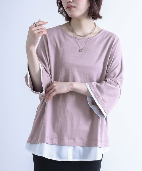 n'OrLABEL（ノアールレーベル）の「『レイヤード風Ｔシャツ』（Tシャツ/カットソー・レディース・ネイビー/グレー/カーキ/アイボリー/ピンク系その他/ブラック/モカ/ライトグレー/ラベンダー・FREE）」の8枚目の写真