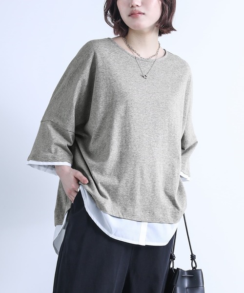 n'OrLABEL（ノアールレーベル）の「『レイヤード風Ｔシャツ』（Tシャツ/カットソー・レディース・ネイビー/グレー/カーキ/アイボリー/ピンク系その他/ブラック/モカ/ライトグレー/ラベンダー・FREE）」の3枚目の写真