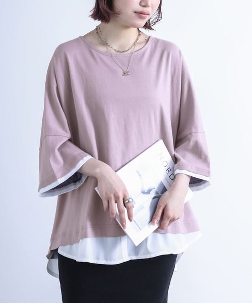 n'OrLABEL（ノアールレーベル）の「『レイヤード風Ｔシャツ』（Tシャツ/カットソー・レディース・ネイビー/グレー/カーキ/アイボリー/ピンク系その他/ブラック/モカ/ライトグレー/ラベンダー・FREE）」の12枚目の写真