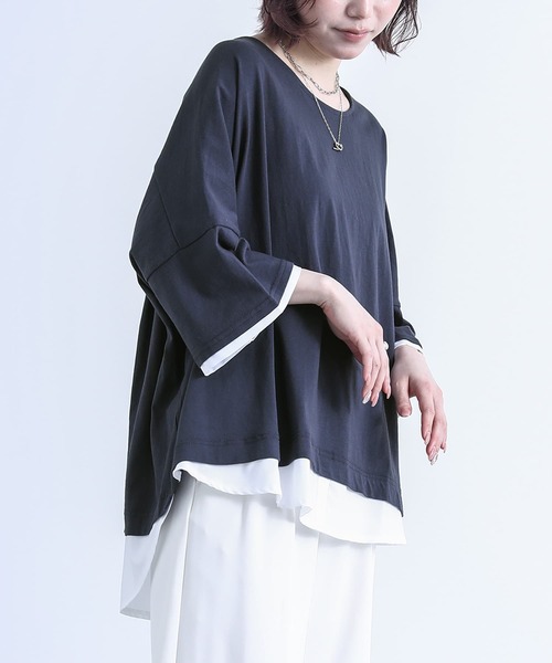 n'OrLABEL（ノアールレーベル）の「『レイヤード風Ｔシャツ』（Tシャツ/カットソー・レディース・ネイビー/グレー/カーキ/アイボリー/ピンク系その他/ブラック/モカ/ライトグレー/ラベンダー・FREE）」の18枚目の写真