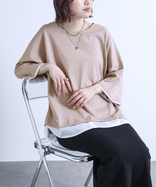 n'OrLABEL（ノアールレーベル）の「『レイヤード風Ｔシャツ』（Tシャツ/カットソー・レディース・ネイビー/グレー/カーキ/アイボリー/ピンク系その他/ブラック/モカ/ライトグレー/ラベンダー・FREE）」の13枚目の写真