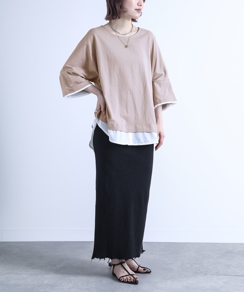 n'OrLABEL（ノアールレーベル）の「『レイヤード風Ｔシャツ』（Tシャツ/カットソー・レディース・ネイビー/グレー/カーキ/アイボリー/ピンク系その他/ブラック/モカ/ライトグレー/ラベンダー・FREE）」の14枚目の写真