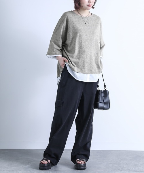 n'OrLABEL（ノアールレーベル）の「『レイヤード風Ｔシャツ』（Tシャツ/カットソー・レディース・ネイビー/グレー/カーキ/アイボリー/ピンク系その他/ブラック/モカ/ライトグレー/ラベンダー・FREE）」の10枚目の写真