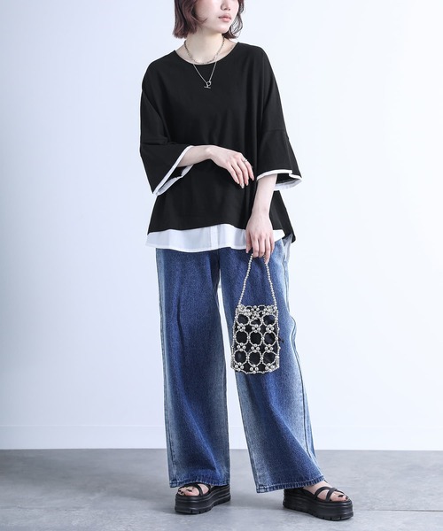 n'OrLABEL（ノアールレーベル）の「『レイヤード風Ｔシャツ』（Tシャツ/カットソー・レディース・ネイビー/グレー/カーキ/アイボリー/ピンク系その他/ブラック/モカ/ライトグレー/ラベンダー・FREE）」の15枚目の写真