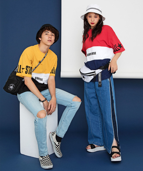 CONVERSE(コンバース)の「∴WEGO/CONVERSE別注切替Tシャツ(Tシャツ/カットソー・メンズ・ライトピンク/マスタード/ホワイト/トリコロール・MEDIUM/LARGE)」の5枚目の写真