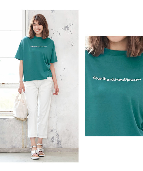 KOBE LETTUCE（コウベレタス）の「英字ロゴ刺繍ボックスシルエットシンプルTシャツ（Tシャツ/カットソー・レディース・オフホワイト/グリーン/レッド/ネイビー・FREE）」の10枚目の写真