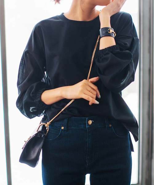 IEDIT（イディット）の「ＩＥＤＩＴ　異素材スリーブのデザインスウェットトップス（スウェット・レディース・ブラック/杢グレー・SMALL/MEDIUM/LARGE/X-LARGE/XX-LARGE）」の2枚目の写真